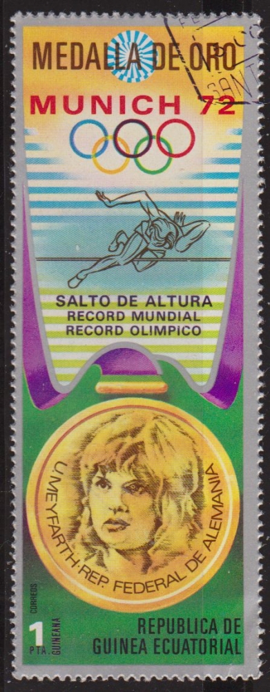 z vendido Guinea Ecuatorial 1972 Michel 163 Sello * Medallas Oro Munich72 Salto Altura U. Meyfarth Alemania 1p Guinée Equatoriale Preobliteré Matasello de favor Preobliterado 